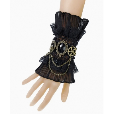 European and American anime style retro black gemstone ruffled lace bracelet Lolita style bracelet
