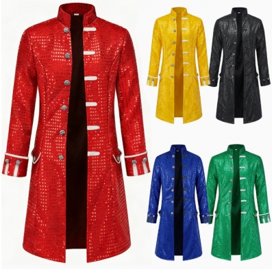 Halloween European and American style sequined long coat, retro stand-up collar knight coat, stage performance party dress