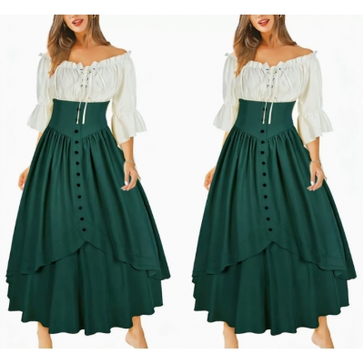 2026 Halloween-themed Renaissance-style patchwork dress with pointed, asymmetrical design, fairy-like style.