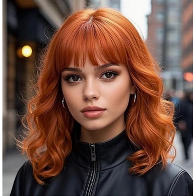 Platinum blonde women's short wavy blonde bob wig with bangs, heat-resistant synthetic wig, suitable for everyday wear and parties.