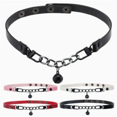Unique dark and sweet cool sexy girl leather choker necklace, light luxury niche choker bell necklace for women