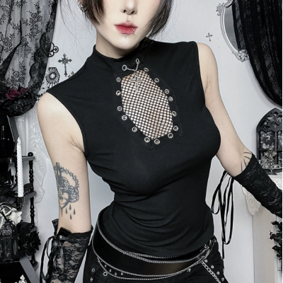 Dark-themed coffin-patterned fishnet top, 2026 new gothic style slim-fit sexy hot girl versatile vest.