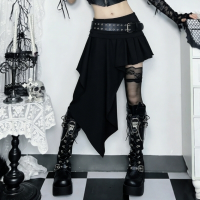 Dark-themed irregular midi skirt, 2026 new gothic style high-waisted slim fit niche sexy short skirt for women.