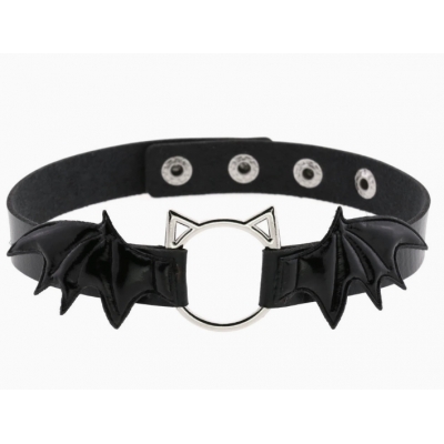 New bat wing cat head necklace/choker, unique punk-style creative snap-button leather necklace/neckband/collarbone choker