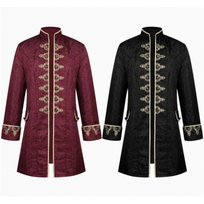 European and American style men's jacquard embroidered coat, solid color, fashionable steampunk retro stand-up collar stage uniform performance costume