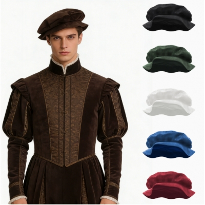 Medieval Tudor flat-top beret, faux suede beret, Renaissance Festival, men's clothing accessories, women's