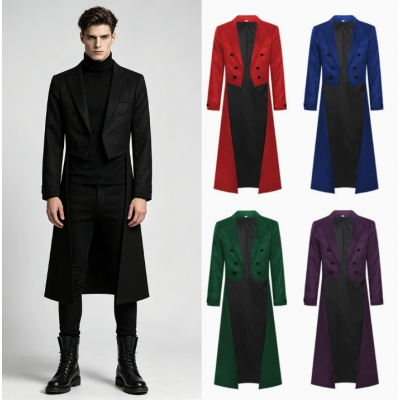Halloween Men's Gothic Steampunk Style Victorian Swallowtail Long Trench Coat