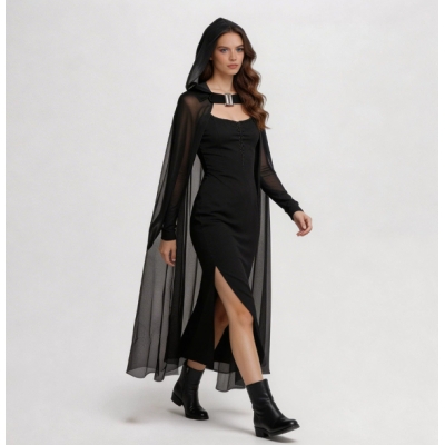 Halloween Death Witch Mesh Long Cape Ball Costume Halloween Cosplay Wizard Cloak