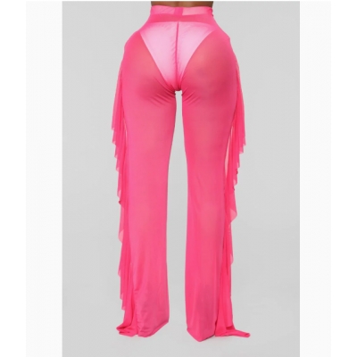Hot-selling sexy see-through vacation ruffled trousers, 9 colors available.