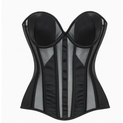 French-style breathable mesh court corset with waist-cinching fishbone bustier and underwire sexy inner strapless top for women.
