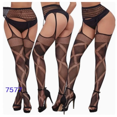 New European and American trending open-crotch lace transparent suspender black stockings sexy fishnet stockings non-slip bodysuit garter belt women