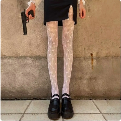 Influencer Halloween Fishnet Stockings - Pure White Stockings with Sexy Black Silk