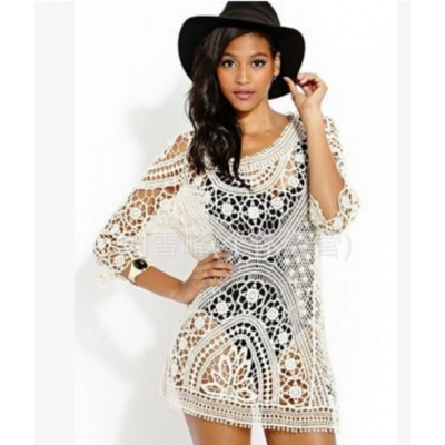 Sexy cover up beach dress hollow out sexy lace throughout for ladies