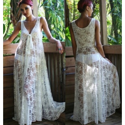 Hot design underwear cover up lace hollow out long design beach dress for ladies