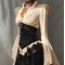 Dark V-neck court-style long-sleeved top, 2025 new gothic style fashion retro shirt for women.