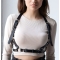 New punk style suspender top with fashionable leather clothing, body chain leather belt, cool and sexy suspender belt