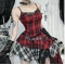 Dark punk style plaid sling irregular dress 2025 new sexy hot girl skirt female