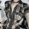 Dark plaid shirt for women 2025 new pure desire style zipper design high street war damage old fashion