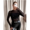 European and American 2025 spring new women's small stand-up collar long-sleeved mesh sand transparent rhinestone decorated T-shirt tops for women