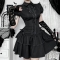 Dark bow short-sleeved dress New retro style college short-sleeved shirt short skirt for women