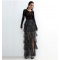 Women's high waist skirt women's long design pile skirt 2025 spring and summer new mesh cake long skirt