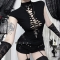 Dark basic front and back two-piece top 2025 new Gothic style sexy hot girl slim T-shirt female