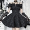 Dark-themed off-shoulder textured dress, 2025 new style, gothic-inspired, unique streetwear, fitted mini dress