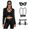 Dark Catwoman Style Sexy Outfit with Cross-Shoulder Strap, Mask, and Gun Holster - Party Cosplay Costume