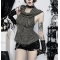 Dark-themed 2026 new wasteland-inspired off-shoulder turtleneck backless hooded vest top for women.