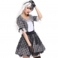 Classic black and white plaid dress maid uniforms zombie clown suit Halloween costume party