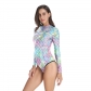 2019 summer long-sleeved one-piece swimsuit female sports indoor swimsuit 3D printing explosions fish scales