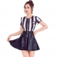 Striped female referee clothing sexy football female referee clothing stage costumes patent leather referee dress