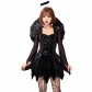 Halloween cosplay adult angel and demon black evil fallen angel mesh dress with wings