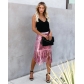 European and American women's autumn new sequins high waist fringed skirt skirt