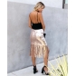 European and American women's autumn new sequins high waist fringed skirt skirt