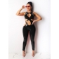 Explosion style cross vest high elastic plus velvet thick PU jumpsuit leather pants