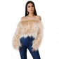 Explosive style European and American women's sexy word shoulder gradient color anti-long fur grass short top