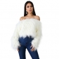 Explosive style European and American women's sexy word shoulder gradient color anti-long fur grass short top