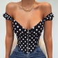 Explosion models in Europe, winter hot sale women's new black-and-white polka-dot zipper short-sleeved short-neck short-sleeved shirt