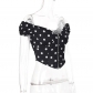 Explosion models in Europe, winter hot sale women's new black-and-white polka-dot zipper short-sleeved short-neck short-sleeved shirt