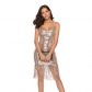 European and American new women's nightclub deep V-neck sequins sexy tassel Halter Dress