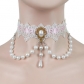 Bride and bridesmaid white pearl lace wear pink ribbon female necklace jewelry