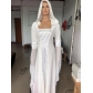 Simple medieval retro style wedding dress ladies solid color long-sleeved hooded waist dress