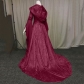 Simple medieval retro style wedding dress ladies solid color long-sleeved hooded waist dress