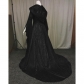 Simple medieval retro style wedding dress ladies solid color long-sleeved hooded waist dress