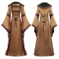 New European and American Medieval Retro Hooded Dress with Square Neck and Flare Sleeves Large Swing Dress