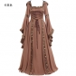 European and American Medieval Retro Hooded Dress with Square Neck and Flare Sleeves Large Swing Dress