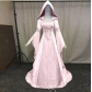 Simple medieval retro style wedding dress ladies solid color long-sleeved hooded waist dress