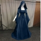 Simple medieval retro style wedding dress ladies solid color long-sleeved hooded waist dress