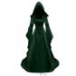 Simple medieval retro style wedding dress ladies solid color long-sleeved hooded waist dress